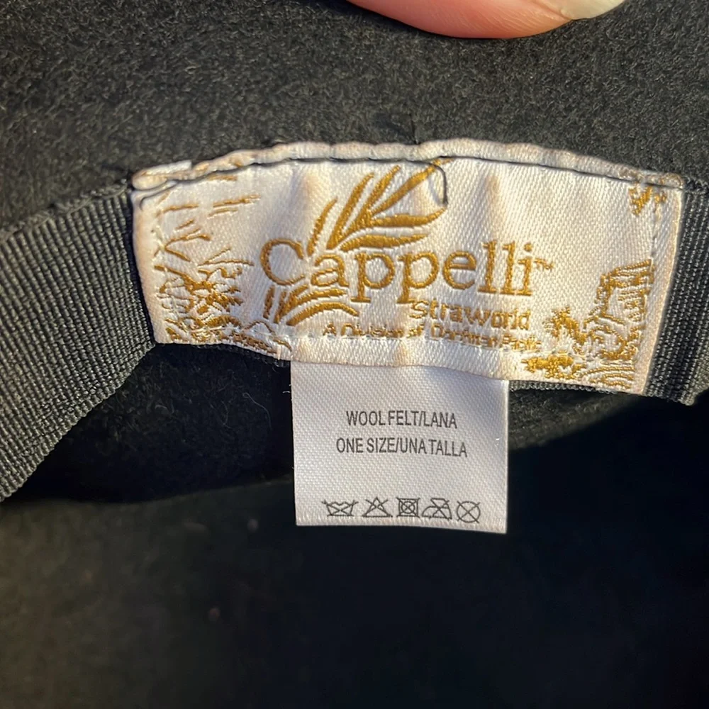 Vintage Cappelli black wool felt bucket hat  bling silver chains fake diamonds